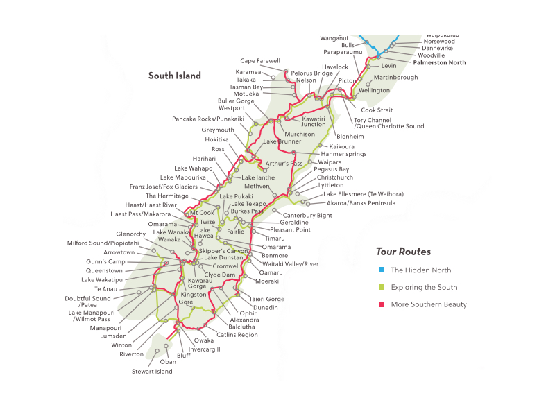 South Island Tour Map